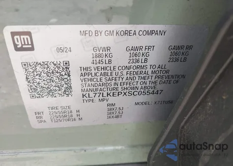 2025 Chevrolet Trax Fwd Activ из США, поврежденный, VIN KL77LKEPXSC055447